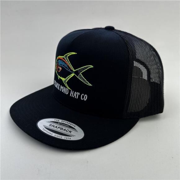 Deep Sea 90s Black Pond Pompano Fish Flat Bill Mesh Snapback Embroidered Cap Hat main image 4